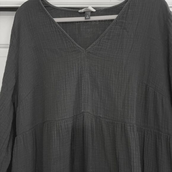 Universal Thread Black Cotton Gauze Long Sleeve midi tiered dress pockets 1X - Picture 12 of 15